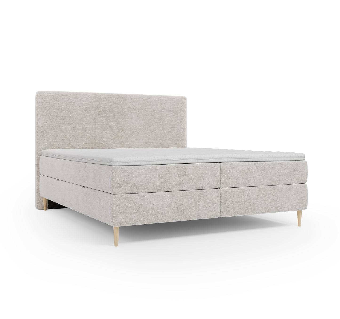 Lit BOXSPRING LENNON - Avec tête de lit, coffre intégré, matelas ressorts ensachés et surmatelas inclus