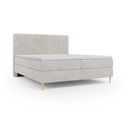 Lit BOXSPRING LENNON - Avec tête de lit, coffre intégré, matelas ressorts ensachés et surmatelas inclus