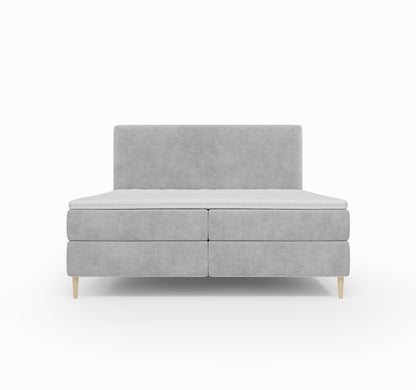 Lit BOXSPRING LENNON - Avec tête de lit, coffre intégré, matelas ressorts ensachés et surmatelas inclus