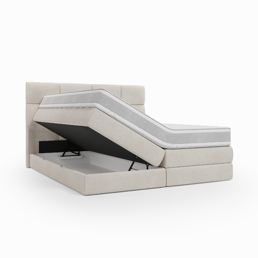 Lit BOXSPRING EDWARD - Avec tête de lit, coffre intégré, matelas ressorts ensachés inclus