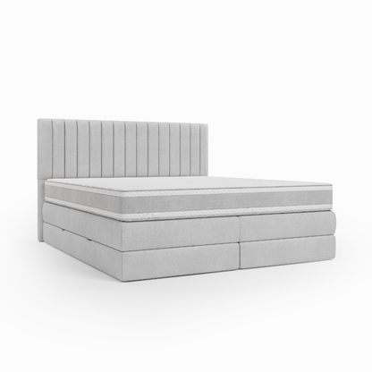 Lit BOXSPRING ROCHELLE - Avec tête de lit, coffre intégré, matelas ressorts ensachés inclus