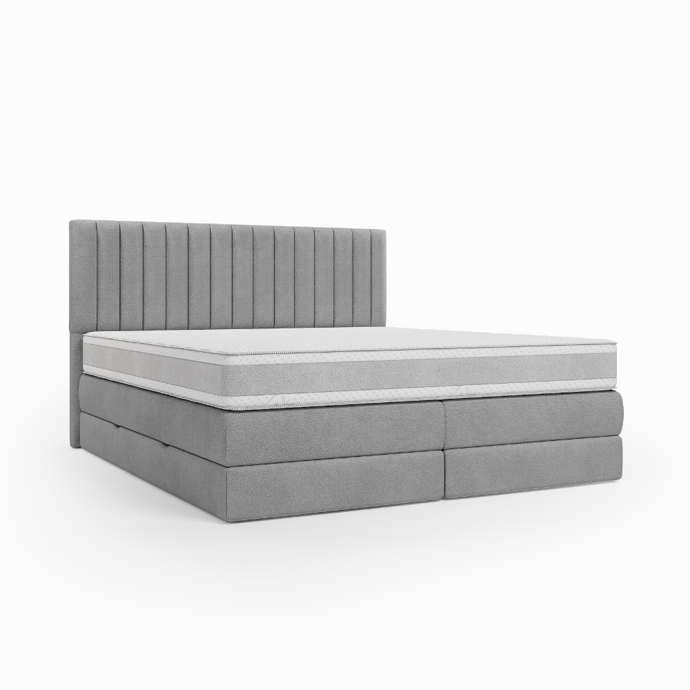 Lit BOXSPRING ROCHELLE - Avec tête de lit, coffre intégré, matelas ressorts ensachés inclus