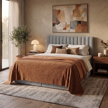 Lit BOXSPRING ROCHELLE - Avec tête de lit, coffre intégré, matelas ressorts ensachés inclus