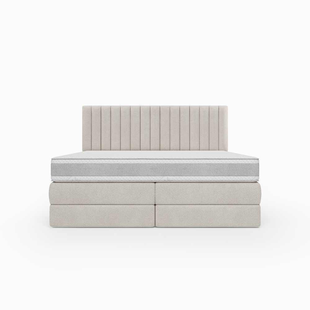 Lit BOXSPRING ROCHELLE - Avec tête de lit, coffre intégré, matelas ressorts ensachés inclus