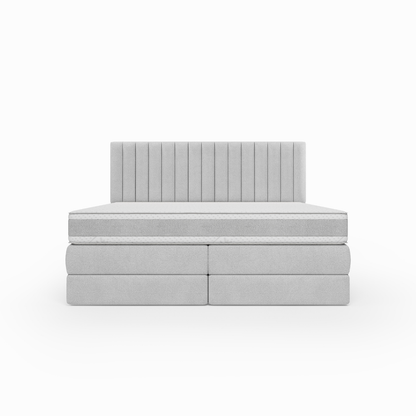 Lit BOXSPRING ROCHELLE - Avec tête de lit, coffre intégré, matelas ressorts ensachés inclus