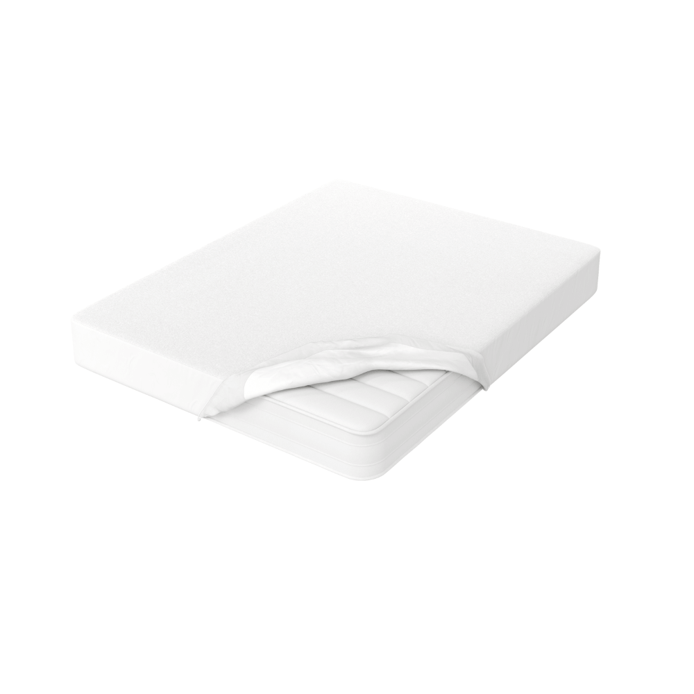 Protège matelas imperméable et respirant en tissu bouclette éponge 100% coton - blanc - BASIQUE