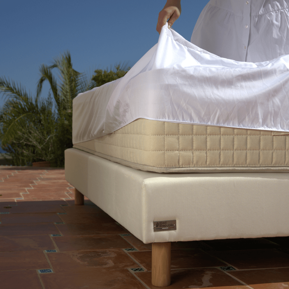 Protège matelas imperméable et respirant en tissu bouclette éponge 100% coton - blanc - BASIQUE
