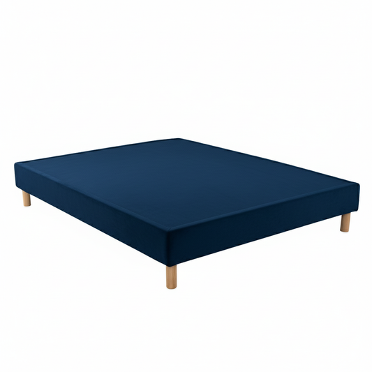 Sommier tapissier - 20 cm d'épaisseur - H 35 cm - Tissu velours bleu marine - REVERIES