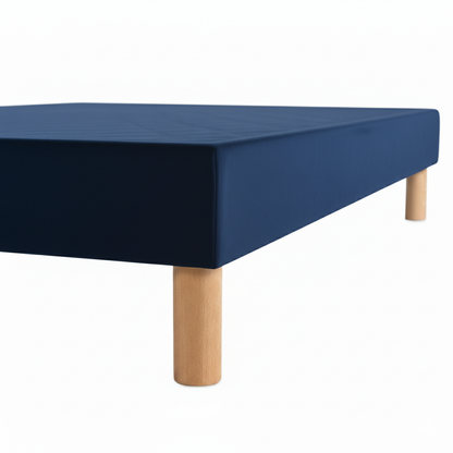 Sommier tapissier - 20 cm d'épaisseur - H 35 cm - Tissu velours bleu marine - REVERIES