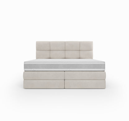 Lit BOXSPRING SIENA - Avec tête de lit, coffre intégré, matelas ressorts ensachés inclus