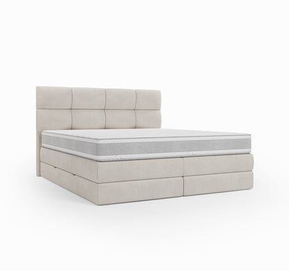 Lit BOXSPRING SIENA - Avec tête de lit, coffre intégré, matelas ressorts ensachés inclus