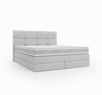 Lit BOXSPRING SIENA - Avec tête de lit, coffre intégré, matelas ressorts ensachés inclus