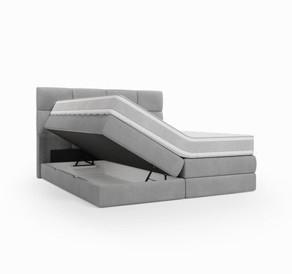 Lit BOXSPRING SIENA - Avec tête de lit, coffre intégré, matelas ressorts ensachés inclus