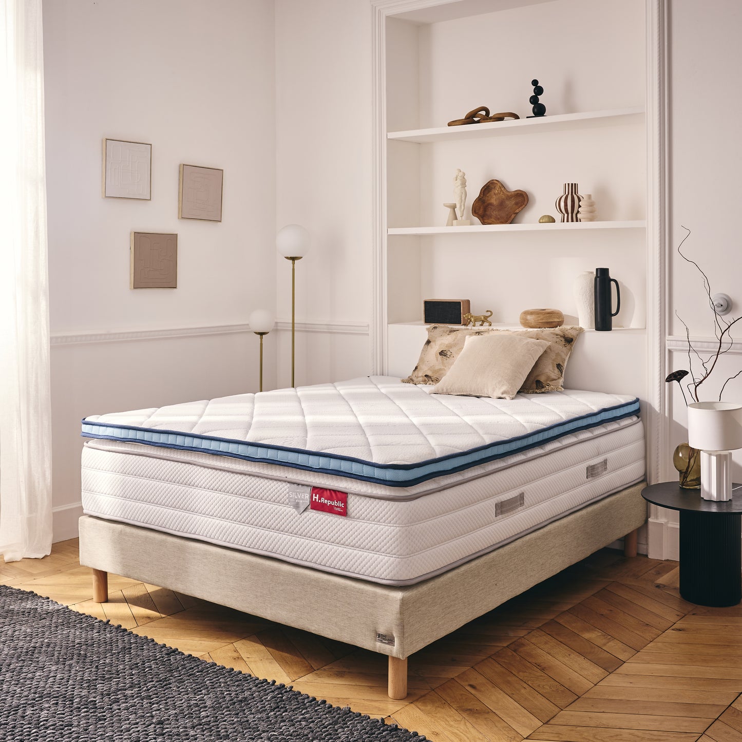 Surmatelas 2 en 1 côté FRESH été + côté mousse mémoire de forme - THERMO FRESH BLEU - TOPPER 5 cm