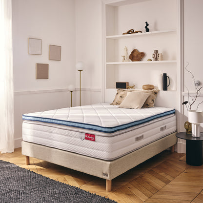 Surmatelas 2 en 1 côté FRESH été + côté mousse mémoire de forme - THERMO FRESH BLEU - TOPPER 5 cm
