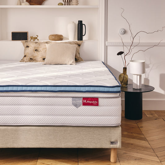 Surmatelas 2 en 1 côté FRESH été + côté mousse mémoire de forme - THERMO FRESH BLEU - TOPPER 5 cm