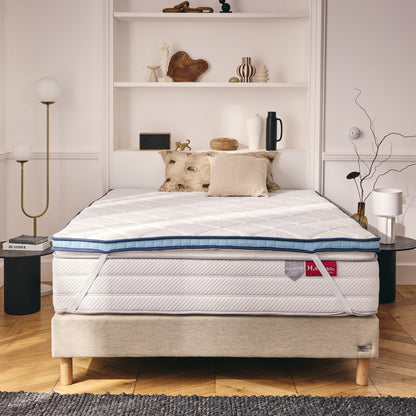 Surmatelas 2 en 1 côté FRESH été + côté mousse mémoire de forme - THERMO FRESH BLEU - TOPPER 5 cm