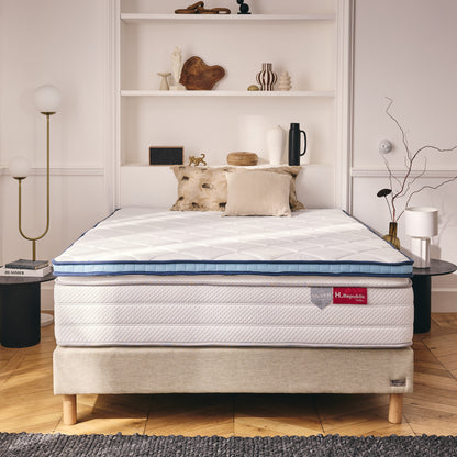 Surmatelas 2 en 1 côté FRESH été + côté mousse mémoire de forme - THERMO FRESH BLEU - TOPPER 5 cm