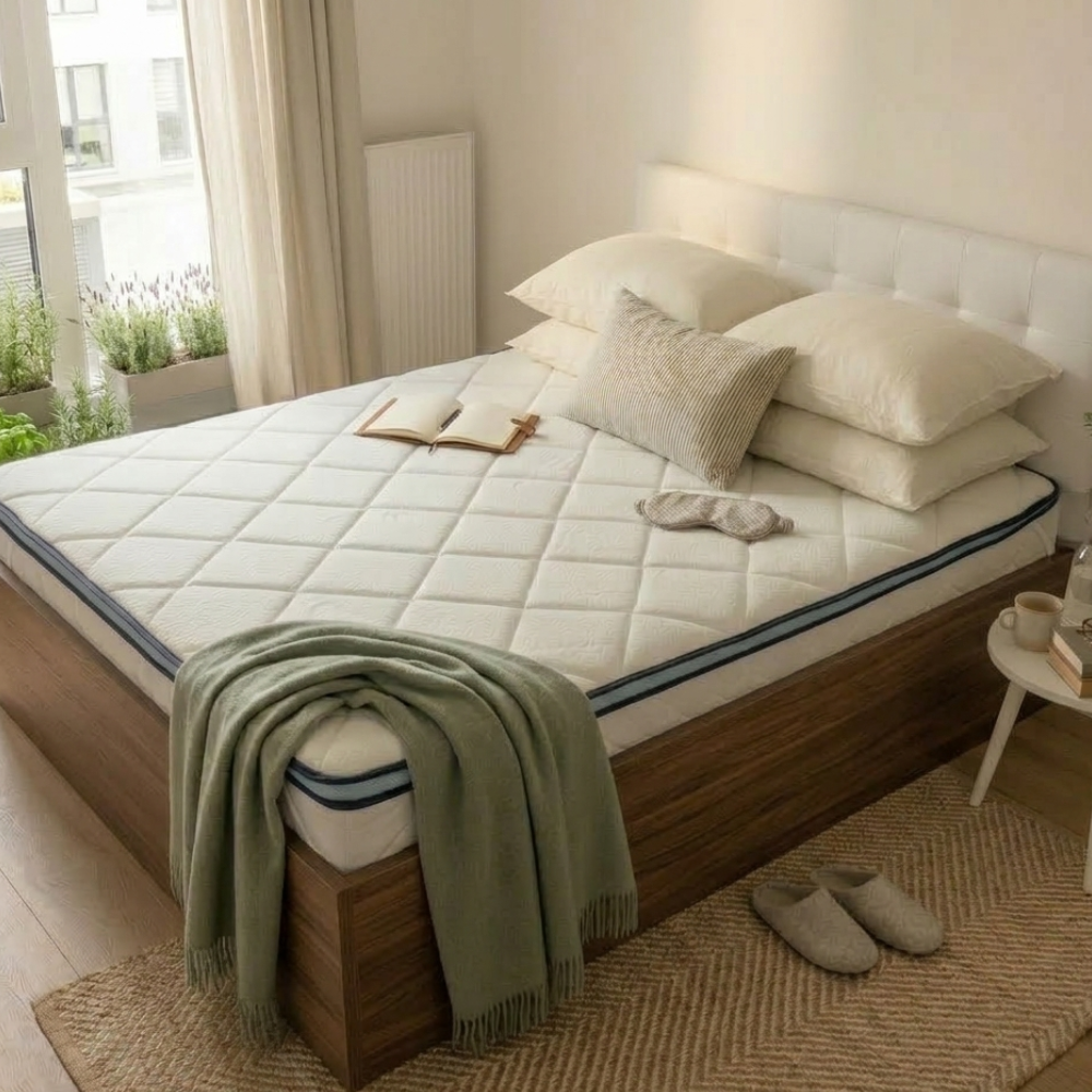 Surmatelas 2 en 1 côté FRESH été + côté mousse mémoire de forme - THERMO FRESH BLEU - TOPPER 5 cm