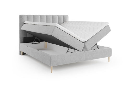Lit BOXSPRING type BOXBED SOMMEIL - Avec tête de lit, coffre intégré, matelas ressorts ensachés et surmatelas inclus