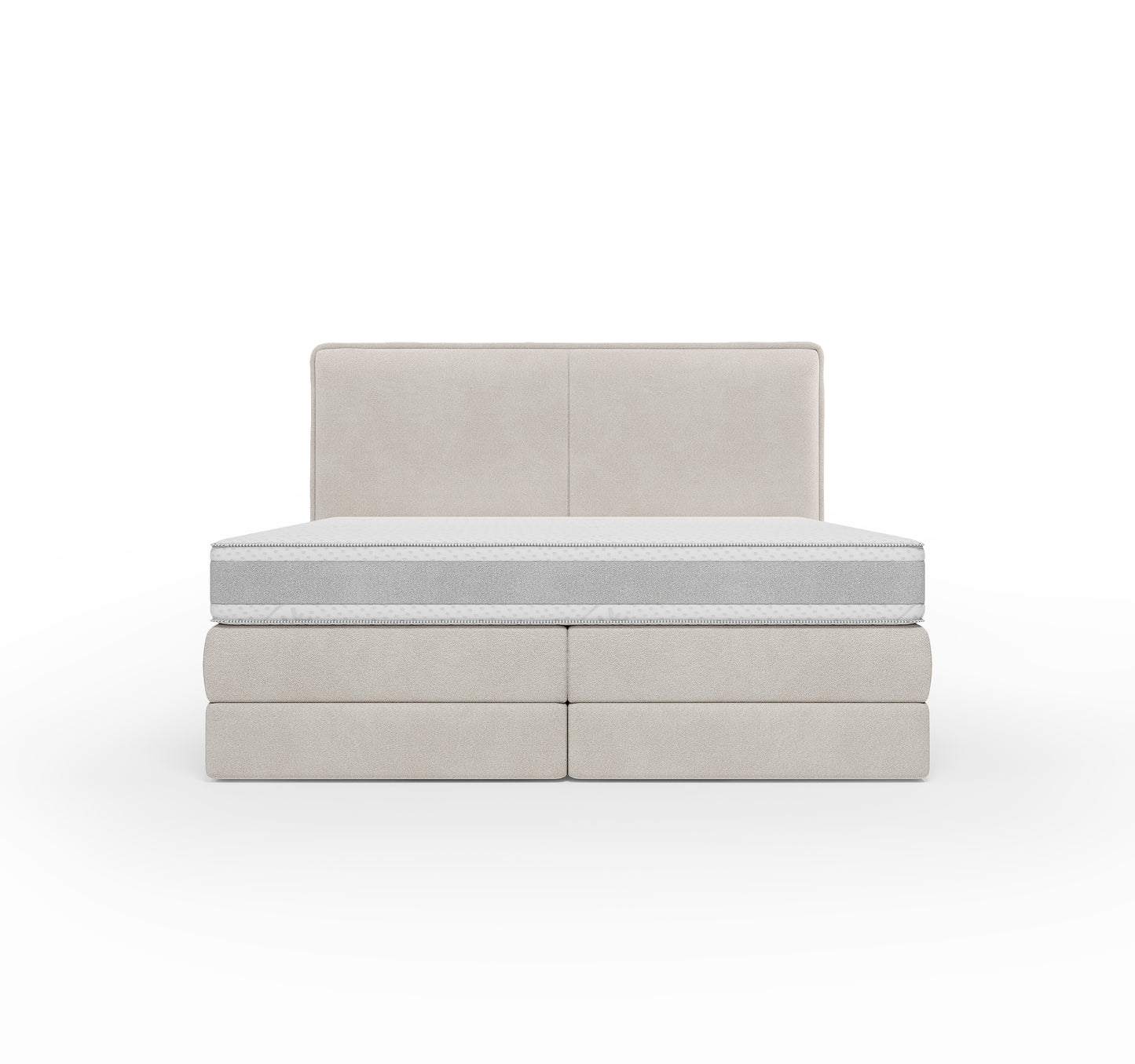 Lit BOXSPRING LUCA - Avec tête de lit, coffre intégré, matelas ressorts ensachés inclus