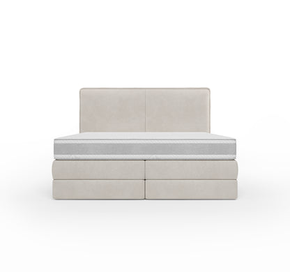 Lit BOXSPRING LUCA - Avec tête de lit, coffre intégré, matelas ressorts ensachés inclus