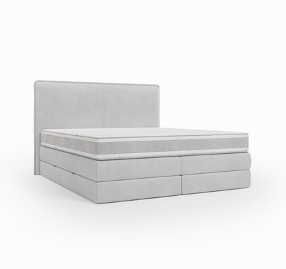 Lit BOXSPRING LUCA - Avec tête de lit, coffre intégré, matelas ressorts ensachés inclus
