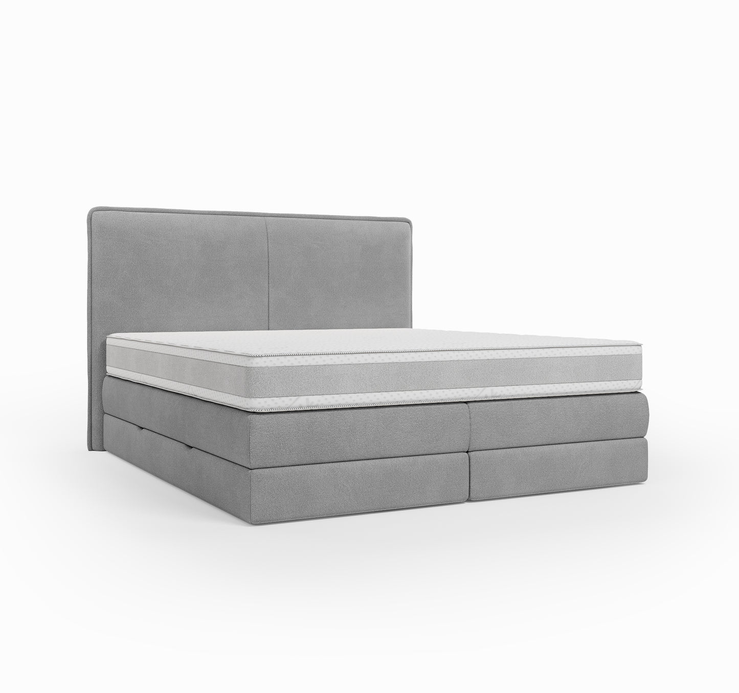 Lit BOXSPRING LUCA - Avec tête de lit, coffre intégré, matelas ressorts ensachés inclus