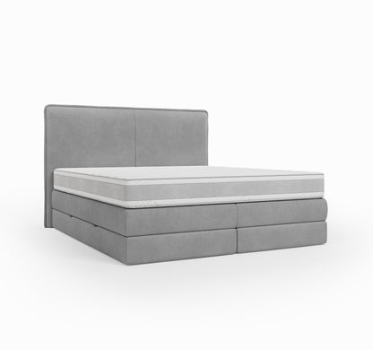 Lit BOXSPRING LUCA - Avec tête de lit, coffre intégré, matelas ressorts ensachés inclus