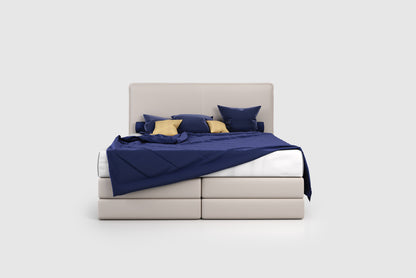 Lit BOXSPRING LUCA - Avec tête de lit, coffre intégré, matelas ressorts ensachés inclus