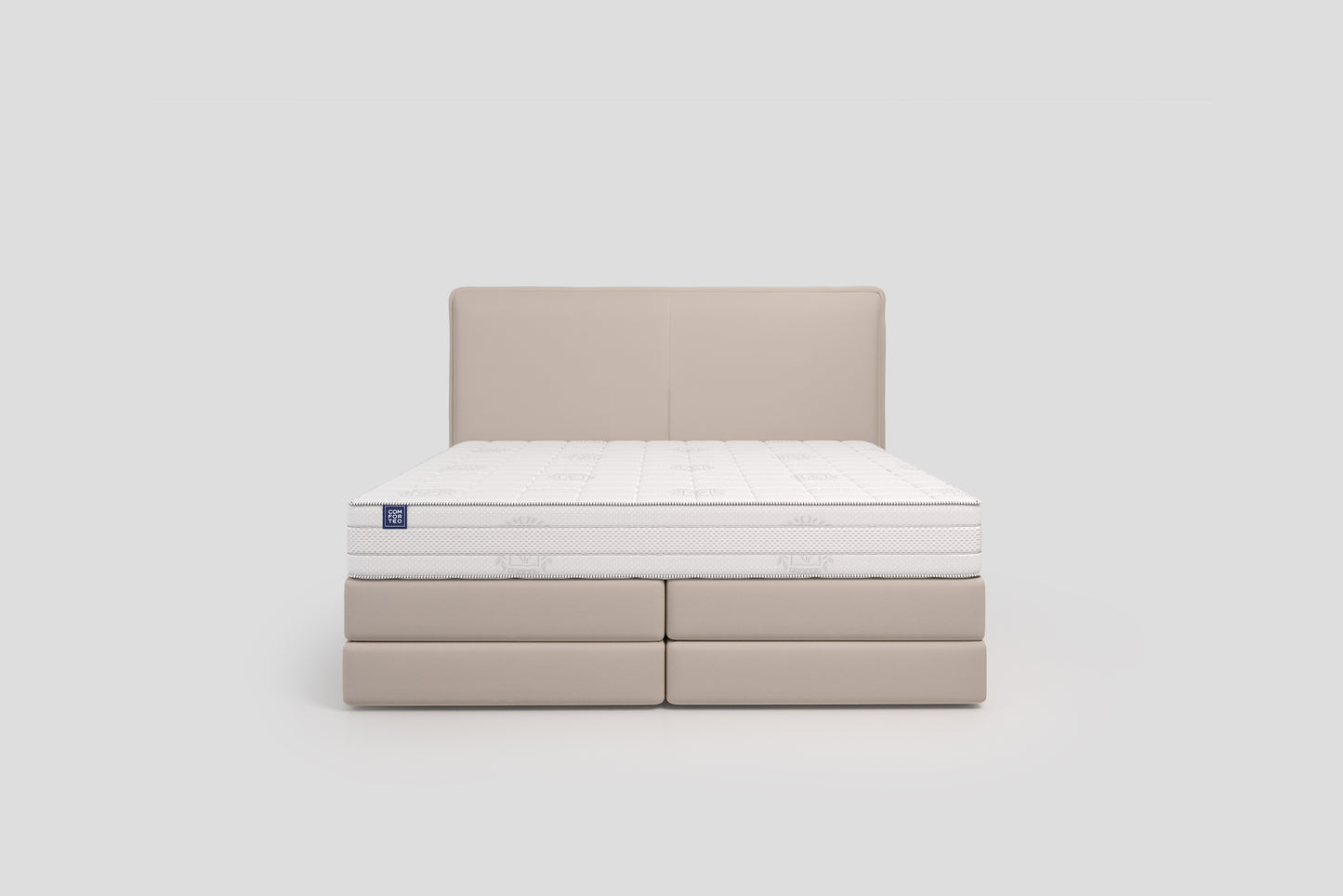 Lit BOXSPRING LUCA - Avec tête de lit, coffre intégré, matelas ressorts ensachés inclus
