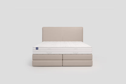 Lit BOXSPRING LUCA - Avec tête de lit, coffre intégré, matelas ressorts ensachés inclus