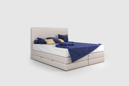Lit BOXSPRING LUCA - Avec tête de lit, coffre intégré, matelas ressorts ensachés inclus