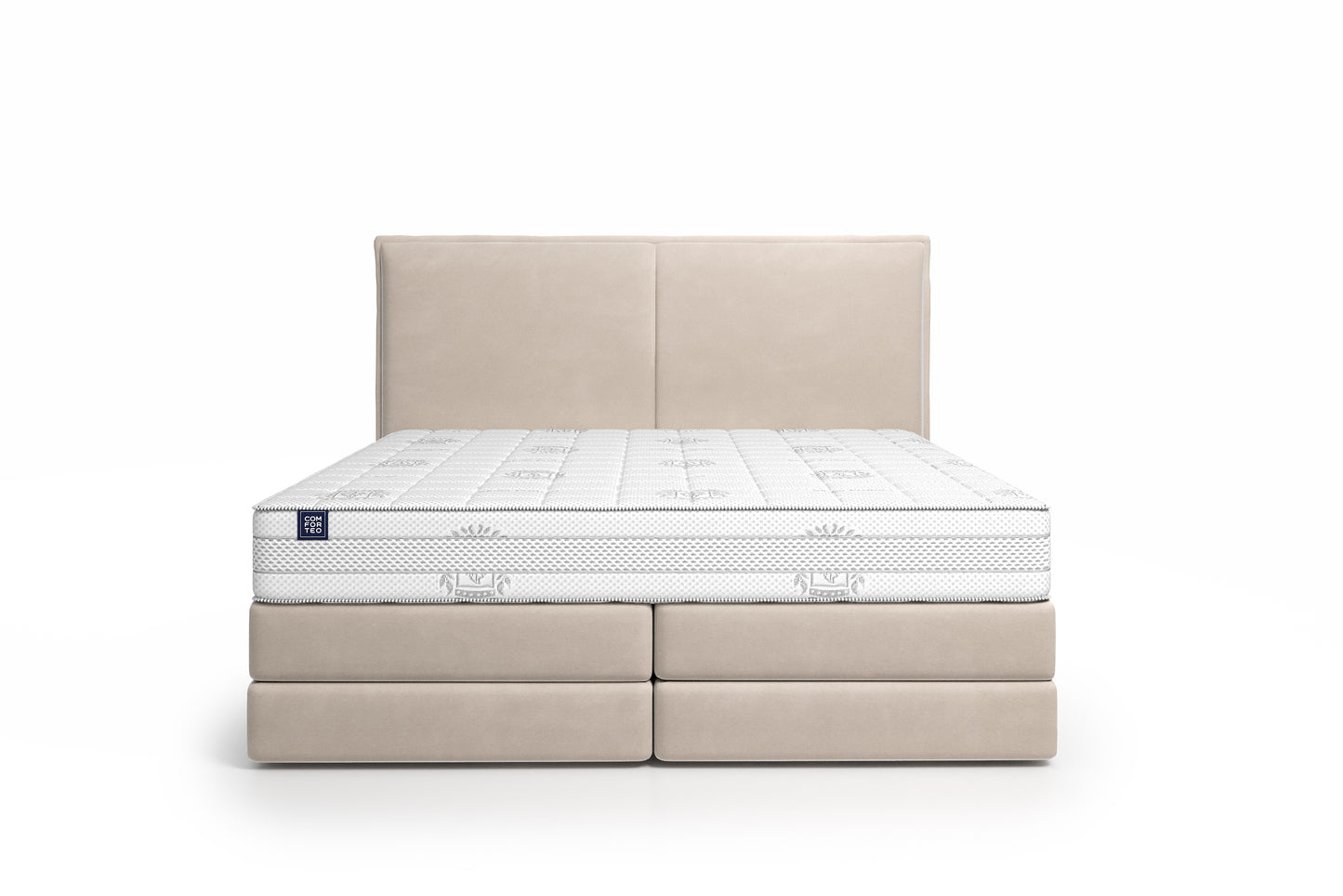 Lit BOXSPRING LUCA - Avec tête de lit, coffre intégré, matelas ressorts ensachés inclus