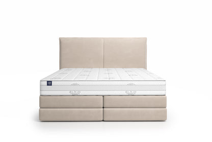 Lit BOXSPRING LUCA - Avec tête de lit, coffre intégré, matelas ressorts ensachés inclus