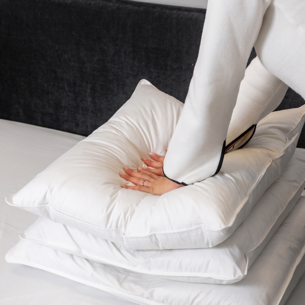Oreiller hybride premium duvet naturel et nanofibres - Enveloppe 100% coton percale